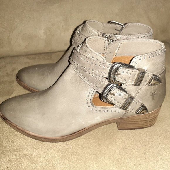 FRYE-Ray Deco Western Shootie/Bootie Ankle Boot-Grey Leather-6M-NWOB - Picture 2 of 7